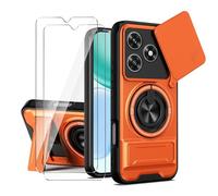 LYZXMY Funda para Honor X5c Plus-Pack Incluye 2 Protectores de Pantalla + Soporte Doble (Anillo Giratorio 360° y Extensible) + Tapa Deslizable para Cámara-Naranja