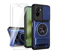 LYZXMY Funda para Motorola Moto G06 4G-Pack Incluye 2 Protectores de Pantalla + Soporte Doble (Anillo Giratorio 360° y Extensible) + Tapa Deslizable para Cámara-Azul