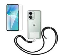 LYZXMY Funda para OnePlus Nord 2T 5G (6,43 pulgadas) transparente + 1 protector de pantalla de vidrio templado + cordón para teléfono móvil - Negro