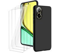 LYZXMY Funda para Realme C67 4G(6.72") Negro Carcasa +3 Protectores de Pantalla de Vidrio Templado, Carcasa Suave de Silicona TPU