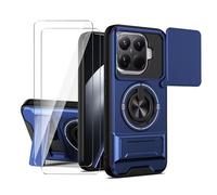 LYZXMY Funda para Xiaomi 15T Pro 5G-Pack Incluye 2 Protectores de Pantalla + Soporte Doble (Anillo Giratorio 360° y Extensible) + Tapa Deslizable para Cámara-Azul