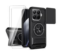 LYZXMY Funda para Xiaomi 15T Pro 5G-Pack Incluye 2 Protectores de Pantalla + Soporte Doble (Anillo Giratorio 360° y Extensible) + Tapa Deslizable para Cámara-Negro