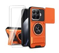 LYZXMY Funda para Xiaomi 15T Pro 5G-Pack Incluye 2 Protectores de Pantalla + Soporte Doble (Anillo Giratorio 360° y Extensible) + Tapa Deslizable para Cámara-Naranja