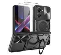 LYZXMY Funda para Xiaomi Poco X7 Pro 5G+ 2 x Tvidrio Templado Protector de Pantalla, con Soporte de Metal Anillo Holderd y la Cubierta de la cámara de Diapositivas Carcasa- Negro