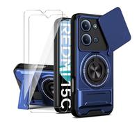 LYZXMY Funda para Xiaomi Redmi 15C 5G/4G/POCO C85-Pack Incluye 2 Protectores de Pantalla + Soporte Doble (Anillo Giratorio 360° y Extensible) + Tapa Deslizable para Cámara-Azul