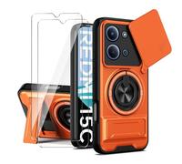 LYZXMY Funda para Xiaomi Redmi 15C 5G/4G/POCO C85-Pack Incluye 2 Protectores de Pantalla + Soporte Doble (Anillo Giratorio 360° y Extensible) + Tapa Deslizable para Cámara-Naranja