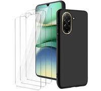 LYZXMY Funda para Xiaomi Redmi A5 4G/Xiaomi Poco C71(6.88") Negro Carcasa +3 Protectores de Pantalla de Vidrio Templado, Carcasa Suave de Silicona TPU