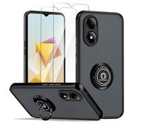LYZXMY Funda para ZTE Blade A33s Negro con Soporte de Anillo+2 x Protector de Pantalla de Vidrio Templado,PC +TPU A Prueba de Golpes Anti-arañazos Funda del teléfono Cubierta