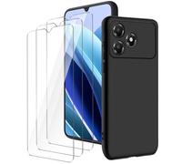 LYZXMY Funda para ZTE Blade A36(6.75") Negro Carcasa +3 Protectores de Pantalla de Vidrio Templado, Carcasa Suave de Silicona TPU