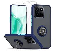 LYZXMY Funda para ZTE Blade A55/ Blade A35 Azul Real con Soporte de Anillo+2 x Protector de Pantalla de Vidrio Templado,PC +TPU A Prueba de Golpes Anti-arañazos Caso