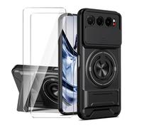 LYZXMY Funda para ZTE Nubia Air 5G-Pack Incluye 2 Protectores de Pantalla + Soporte Doble (Anillo Giratorio 360° y Extensible) + Tapa Deslizable para Cámara-Negro