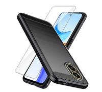 LYZXMY Templado Film para Realme C67 4G (6.72") Funda Negro Fibra de Carbono + Protector de Pantalla Vidrio Templado - Carcasa Suave Caso Carbon Fiber Cover Case
