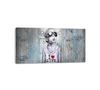 LZ6J8C9 Cuadro abstracto de Banksy: niño con gafas.cuadro popular de arte de graffiti. Impresiones de lienzo enmarcadas. Decoración del hogar pintura para sala de estar, marco interior de 80x40cm