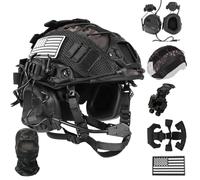 LZAQHMT Casco Táctico 4 En 1 for Airsoft Mejorado - Sistema Dial Ajuste Rápido con Auriculares, Funda for Casco Bolsa Contrapeso for Cosplay Y Equipo Militar De Paintball(Matte Black)