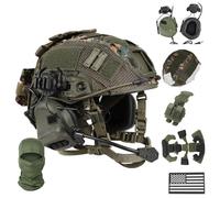 LZAQHMT Casco Táctico 4 En 1 for Airsoft Mejorado - Sistema Dial Ajuste Rápido con Auriculares, Funda for Casco Bolsa Contrapeso for Cosplay Y Equipo Militar De Paintball(Ranger Green)