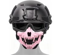 LZAQHMT Casco Táctico Airsoft Conjunto Protección Facial Completa Rápida con Media Máscara Calavera Gafas 3 Colores para Halloween, Cosplay Juegos Guerra(Pink)