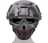 LZAQHMT Casco Táctico Airsoft Conjunto Protección Facial Completa Rápida con Media Máscara Calavera Gafas 3 Colores para Halloween, Cosplay Juegos Guerra(Red)