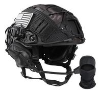 LZAQHMT Casco Táctico Ajustable Fast - Auriculares Comunicación Funda para Casco Máscara Integral Equipo Protección Militar para Cosplay Airsoft para Adultos(BK)