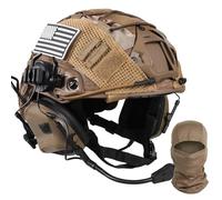 LZAQHMT Casco Táctico Ajustable Fast - Auriculares Comunicación Funda para Casco Máscara Integral Equipo Protección Militar para Cosplay Airsoft para Adultos(Tan)