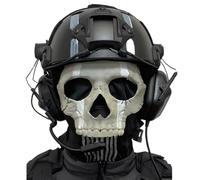 LZAQHMT Casco Táctico Calavera Fantasma con Auriculares Comunicación Y Máscara Integral Calavera - Kit Completo Cosplay Airsoft para Juegos rol Halloween Y Paintball