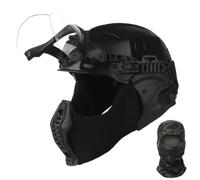 LZAQHMT Casco Táctico con Máscara De Airsoft Y Gafas Integradas Abatibles - Equipo De Protección Ajustable para Caza, CS, Paintball, Airsoft Y Juegos De Guerra(BK)