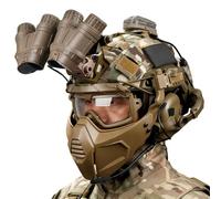 LZAQHMT Casco Táctico con Modelo De Visión Nocturna, Auriculares De Comunicación, Máscara Facial Completa, Gafas Antivaho Y Luces De Señalización. Equipo De Tiro para Paintball(Coyote Brown)