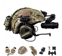 LZAQHMT Casco Táctico De Airsoft con Modelo De Visión Nocturna, Montura for Gafas De Visión Nocturna, Auriculares Comunicación, Funda for Casco Y Bolsa for Batería Contrapeso(Coyote Brown)