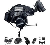 LZAQHMT Casco Táctico De Airsoft con Modelo De Visión Nocturna, Montura for Gafas De Visión Nocturna, Auriculares Comunicación, Funda for Casco Y Bolsa for Batería Contrapeso(Matte Black)