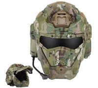 LZAQHMT Casco Táctico De Asalto para Airsoft con Auriculares HD Integrados, Máscara Facial Completa Y Ventilador Antivaho - Equipo Táctico Ajustable para Exteriores para Caza Y Airsoft(CP)