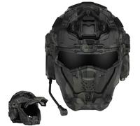 LZAQHMT Casco Táctico De Asalto para Airsoft con Auriculares HD Integrados, Máscara Facial Completa Y Ventilador Antivaho - Equipo Táctico Ajustable para Exteriores para Caza Y Airsoft(BCP)