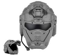 LZAQHMT Casco Táctico De Asalto para Airsoft con Auriculares HD Integrados, Máscara Facial Completa Y Ventilador Antivaho - Equipo Táctico Ajustable para Exteriores para Caza Y Airsoft(WG)