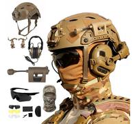 LZAQHMT Casco Táctico De Paintball Fast: Auriculares Tácticos, Máscara, Gafas Protectoras Y Luz para Casco para Caza Al Aire Libre Y Juegos De Guerra CS