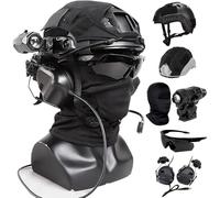 LZAQHMT Casco Táctico Fast para Airsoft con Auriculares Tácticos, Gafas Protectoras, Linterna, Pasamontañas Y Equipo De Protección Ajustable para Caza Y Tiro