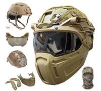 LZAQHMT Casco Táctico Fast para Airsoft con Visera Ajustable A 90°, Pasamontañas Y Funda para Casco. Equipo Táctico para Exteriores, Ideal para Caza Y Paintball(Coyote Brown)