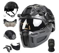 LZAQHMT Casco Táctico Fast para Airsoft con Visera Ajustable A 90°, Pasamontañas Y Funda para Casco. Equipo Táctico para Exteriores, Ideal para Caza Y Paintball(Matte Black)