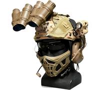 LZAQHMT Casco Táctico Fast para Airsoft, Conjunto Completo con Gafas Visión Nocturna, Auriculares Plegables, Máscara Malla Media Cara, Gafas Protectoras, Linterna Bolsa Contrapeso Equipo(CB)