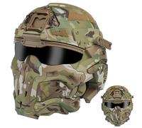 LZAQHMT Casco Táctico para Airsoft con Auriculares De Comunicación Integrados, Ventilador Antivaho Y Lentes Reemplazables - Equipo Táctico Ajustable para Paintball, Caza Y Airsoft(CP)