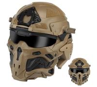 LZAQHMT Casco Táctico para Airsoft con Auriculares De Comunicación Integrados, Ventilador Antivaho Y Lentes Reemplazables - Equipo Táctico Ajustable para Paintball, Caza Y Airsoft(Coyote Brown)
