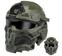 LZAQHMT Casco Táctico para Airsoft con Auriculares De Comunicación Integrados, Ventilador Antivaho Y Lentes Reemplazables - Equipo Táctico Ajustable para Paintball, Caza Y Airsoft(Ranger Green)