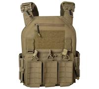 LZAQHMT Chaleco Táctico De Nailon 1000D con Portacargador Triple - Hebilla De Liberación Rápida, Panel Frontal Extraíble Y Acceso Rápido para Caza, Airsoft Y Paintball(Coyote Brown)