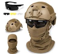 LZAQHMT Conjunto De Casco Táctico 3 En 1 Incluye Gafas De 3 Lentes, Pasamontañas Y Máscara Facial, Ajustable De 52 A 64 cm para Airsoft Y Paintball(Brown)