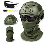 LZAQHMT Conjunto De Casco Táctico 3 En 1 Incluye Gafas De 3 Lentes, Pasamontañas Y Máscara Facial, Ajustable De 52 A 64 cm para Airsoft Y Paintball(Green)