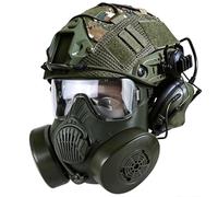 LZAQHMT Conjunto De Casco Táctico con Gafas Protectoras Integrales, Máscara Antigás con Forma De Calavera Auriculares Comunicación - Equipamiento para Airsoft, Paintball Juegos Guerra(RG)