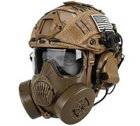 LZAQHMT Conjunto De Casco Táctico con Gafas Protectoras Integrales, Máscara Antigás con Forma De Calavera Auriculares Comunicación - Equipamiento para Airsoft, Paintball Juegos Guerra(CB)
