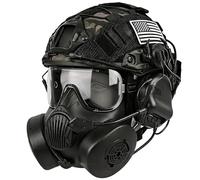 LZAQHMT Conjunto De Casco Táctico con Gafas Protectoras Integrales, Máscara Antigás con Forma De Calavera Auriculares Comunicación - Equipamiento para Airsoft, Paintball Juegos Guerra(BK)
