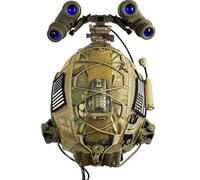LZAQHMT Conjunto De Casco Táctico Fast para Airsoft con Modelo Simulado Visión Nocturna AN-PVS31, Auriculares con Cancelación Ruido, Linterna Y Funda para Caza, Paintball Juegos Guerra(Coyote Brown)