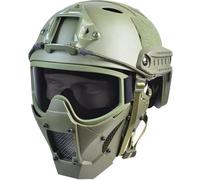 LZAQHMT Máscara De Airsoft con Casco Alta Velocidad Protección Táctica Alta Resistencia con Gafas Antivaho Protección Ocular Resistente A Impactos para Paintball, Caza Y Juegos De Guerra(OD)