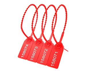 Lzbignun 100 sellos de seguridad de plástico numerados para extintores de incendios, pestañas de seguridad desechables con autobloqueo (rojo)