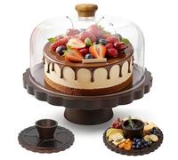 LZDMY Bandeja para Tartas de Madera, 2 en 1 Soporte para Tartas y Tablero de Alimentos, Soporte de Exposición de Tarta con Tapa Transparente, Expositor para Hornear para Navidad, Cumpleaños