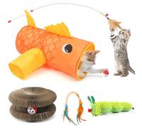 LZDMY Juguetes Túnel para Gatos, 5 Piezas Juguetes Interactivos para Gatos con Túnel Plegable, Varita de Plumas, Rascador para Gatos Magic Organ con Campana, Peluche Gatos, Regalo para Gato